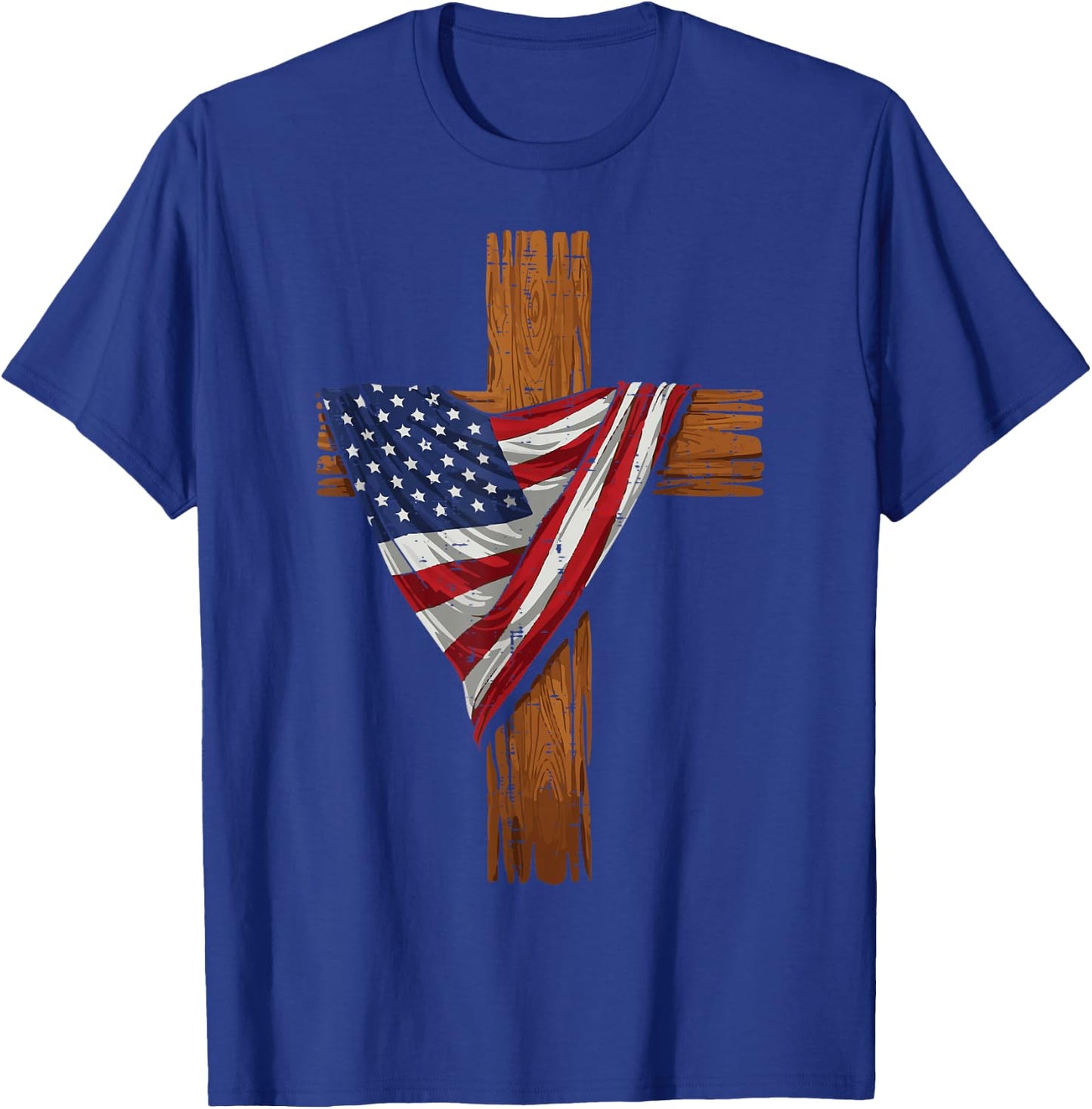 4th Of July Christian Cross US Flag Patriot Men Women Kids T-Shirt - T-Shirt | Royal
