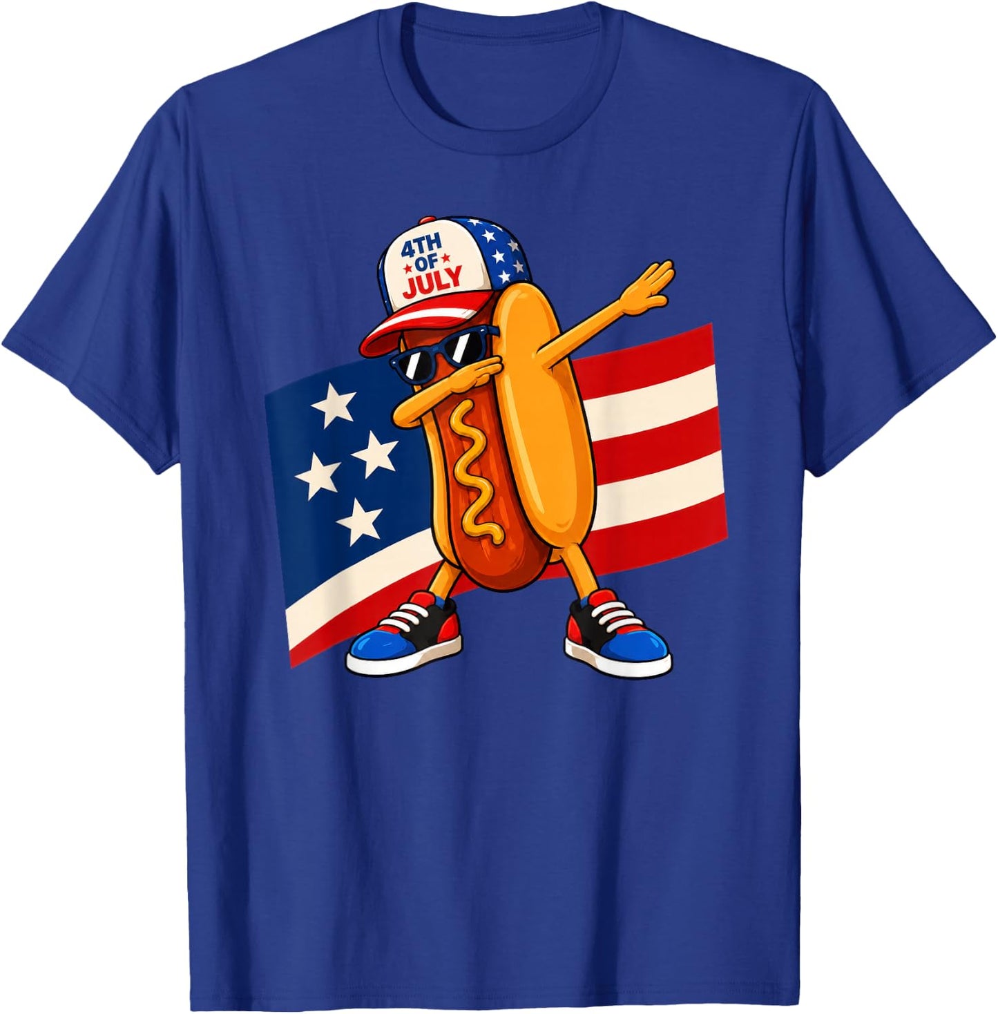 Dabbing Hot Dog USA Flag 4th of July T-Shirt - T-Shirt | Royal