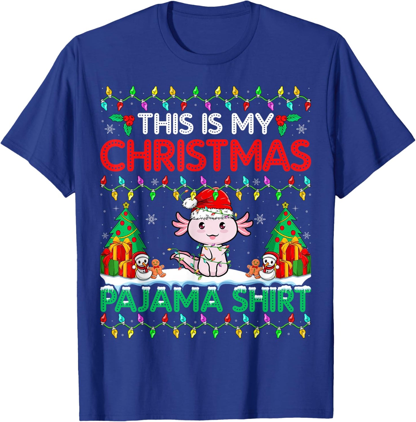 Axolotl Christmas Santa Hat Pajama Shirt Axolotl Lover Xmas T-Shirt - T-Shirt | Royal