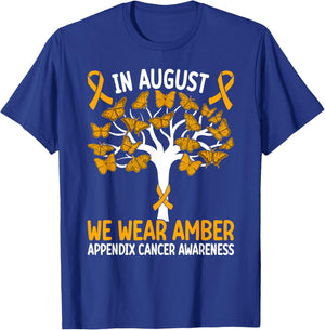 In August we wear amber Appendix Cancer Awareness T-Shirt - T-Shirt | Royal