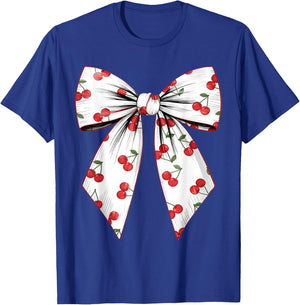 Cherry Coquette Bow Red Cherry Pattern T-Shirt - T-Shirt | Royal