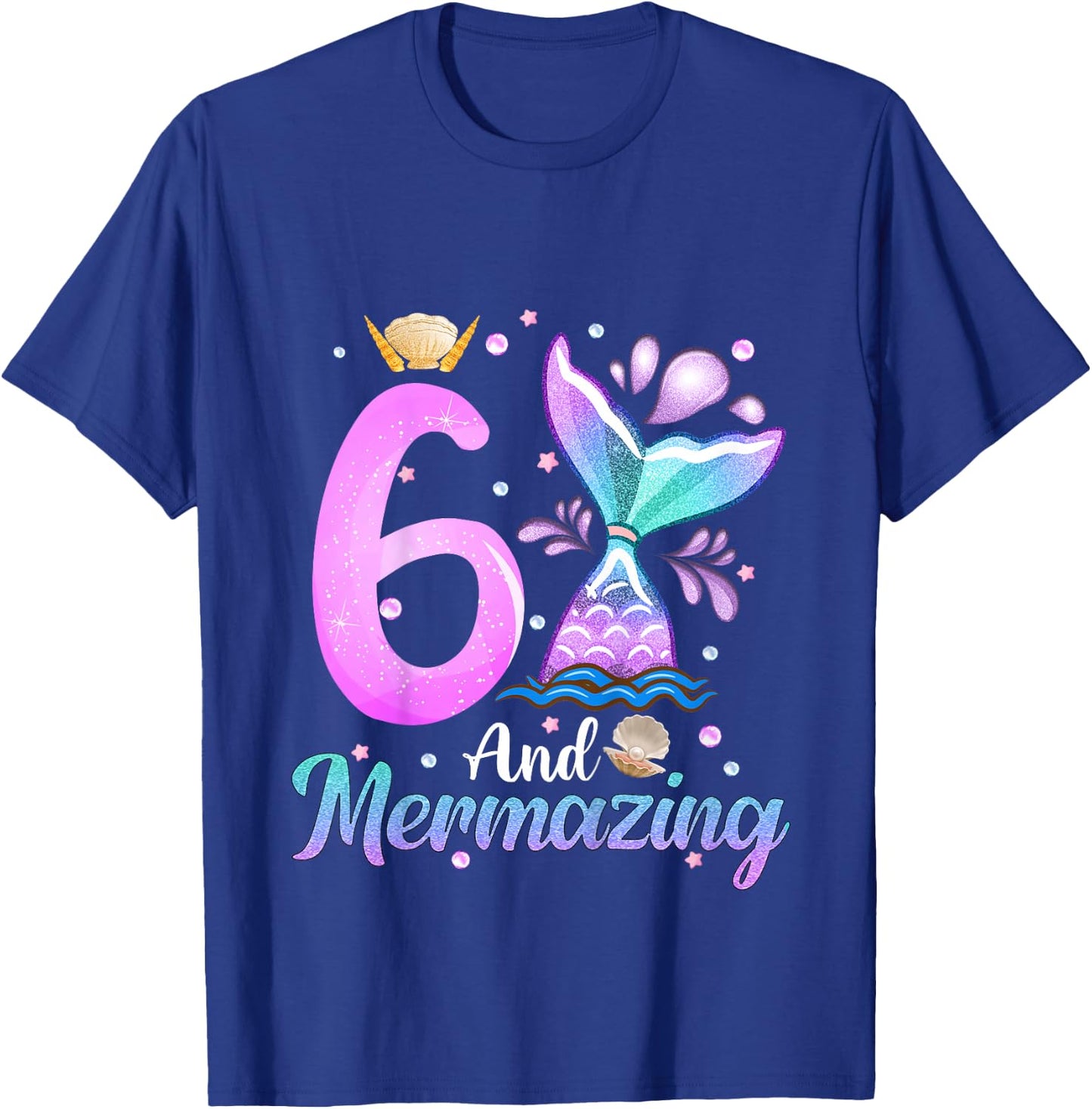 Kids Its My Mermazing 6th Birthday Mermaid Girl Theme 6 Yrs Old T-Shirt - T-Shirt | Royal