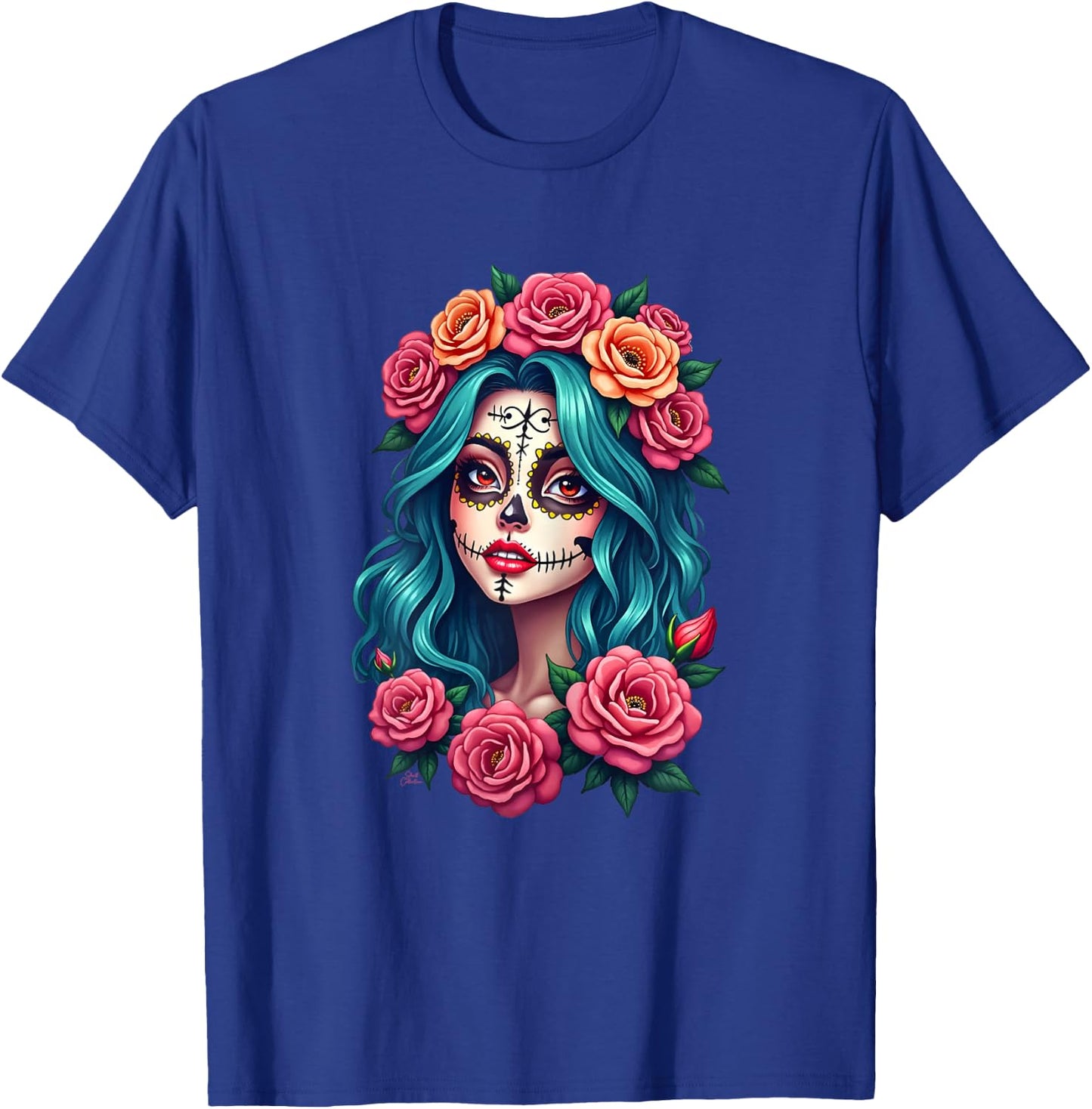 Dia de los Muertos Head Mexican Woman Mexico Sugar Skull , Black, Female X-Small T-Shirt - T-Shirt | Royal