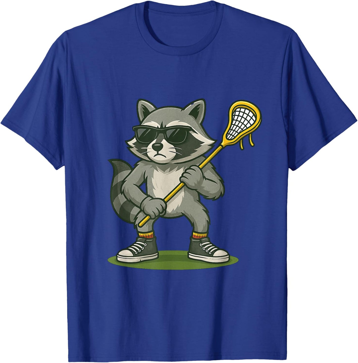 Funny Lacrosse LAX Raccoon Kids Men Women Lacrosse Player T-Shirt - T-Shirt | Royal