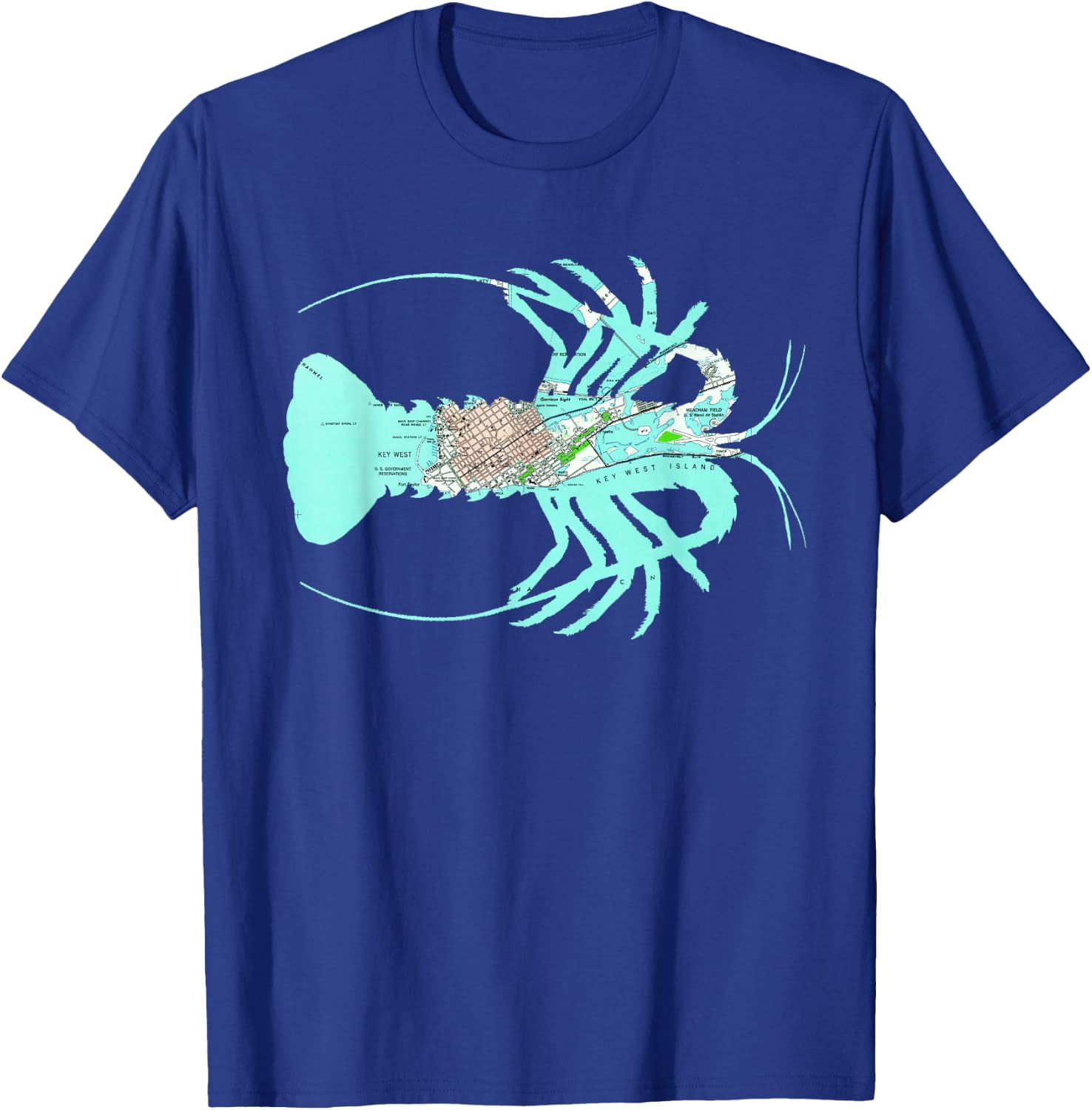 Key West FL Caribbean Spiny Lobster Map Silhouette T-Shirt - T-Shirt | Royal