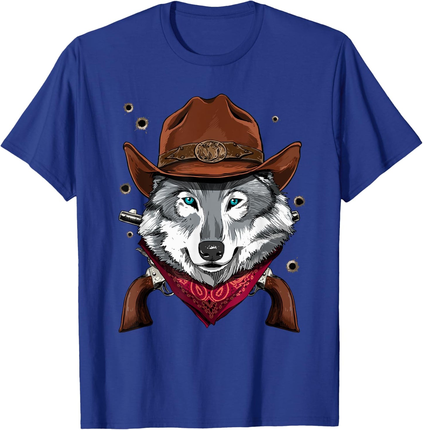 Cowboy Wolf Western Rodeo Cowboy Hat and Bandana T-Shirt - T-Shirt | Royal
