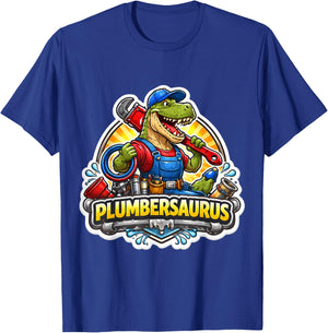 Plumbersaurus Plumber Dinosaur Dino T-rex Plumbing Funny Fun T-Shirt - T-Shirt | Royal