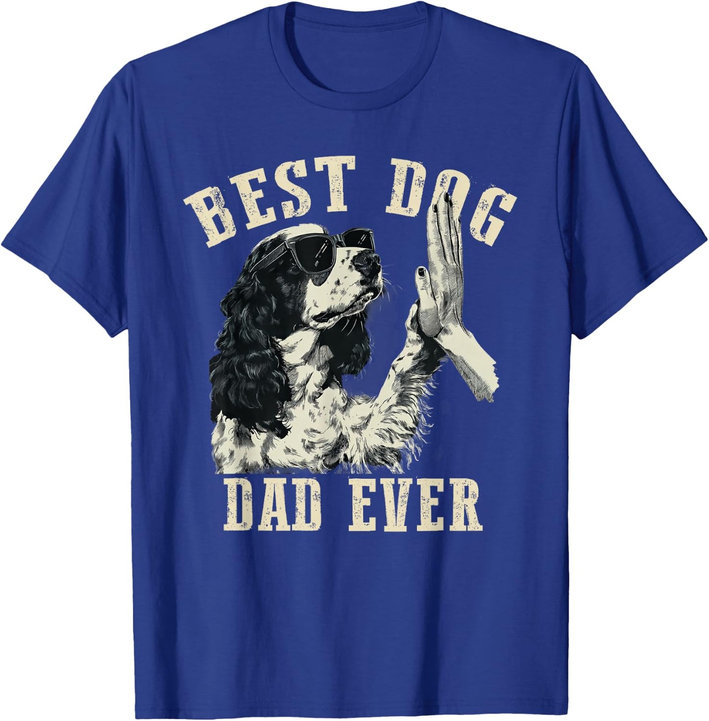 Best Dog Dad Ever Vintage Cute English Springer Spaniel Dog T-Shirt - T-Shirt | Royal