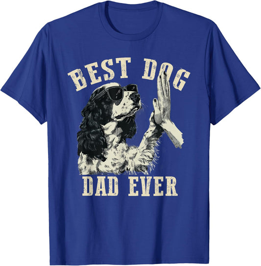 Best Dog Dad Ever Vintage Cute English Springer Spaniel Dog T-Shirt - T-Shirt | Royal