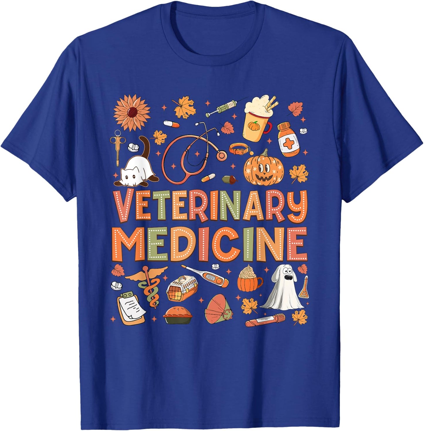 Veterinary Medicine Pumpkin Fall Veterinary Technician Week T-Shirt - T-Shirt | Royal