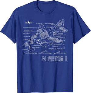 Vintage F4 Phantom II Jet Military Aviation Blueprint Gift T-Shirt - T-Shirt | Royal