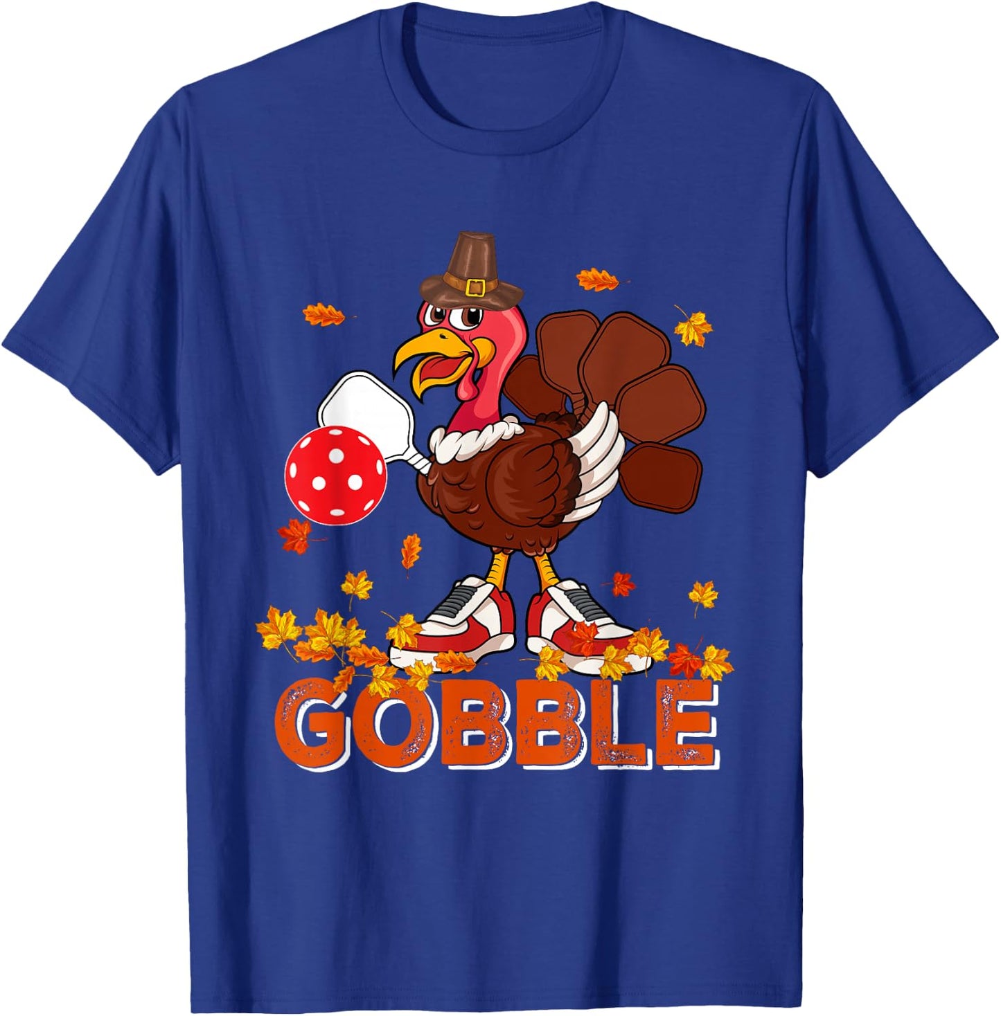 Vintage Gobble Thanksgiving Turkey Playing Pickleball Player T-Shirt - T-Shirt | Royal