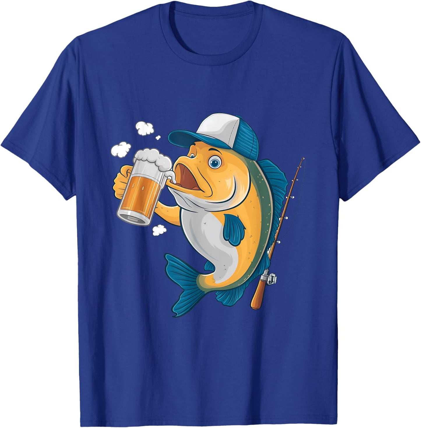 A fish drinking beer wearing a cap Design T-Shirt - T-Shirt | Royal