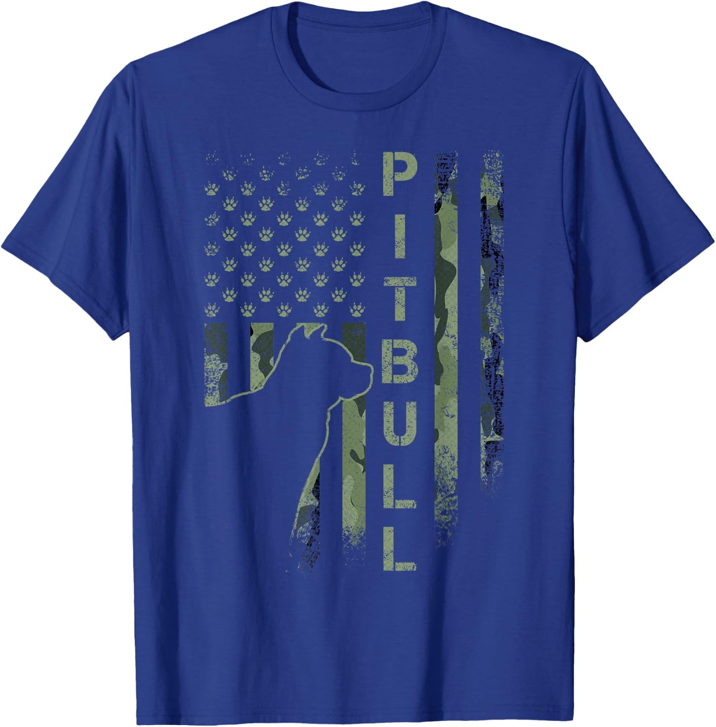 Vintage USA American Camo Flag Pitbull Dog Silhouette Pittie T-Shirt - T-Shirt | Royal