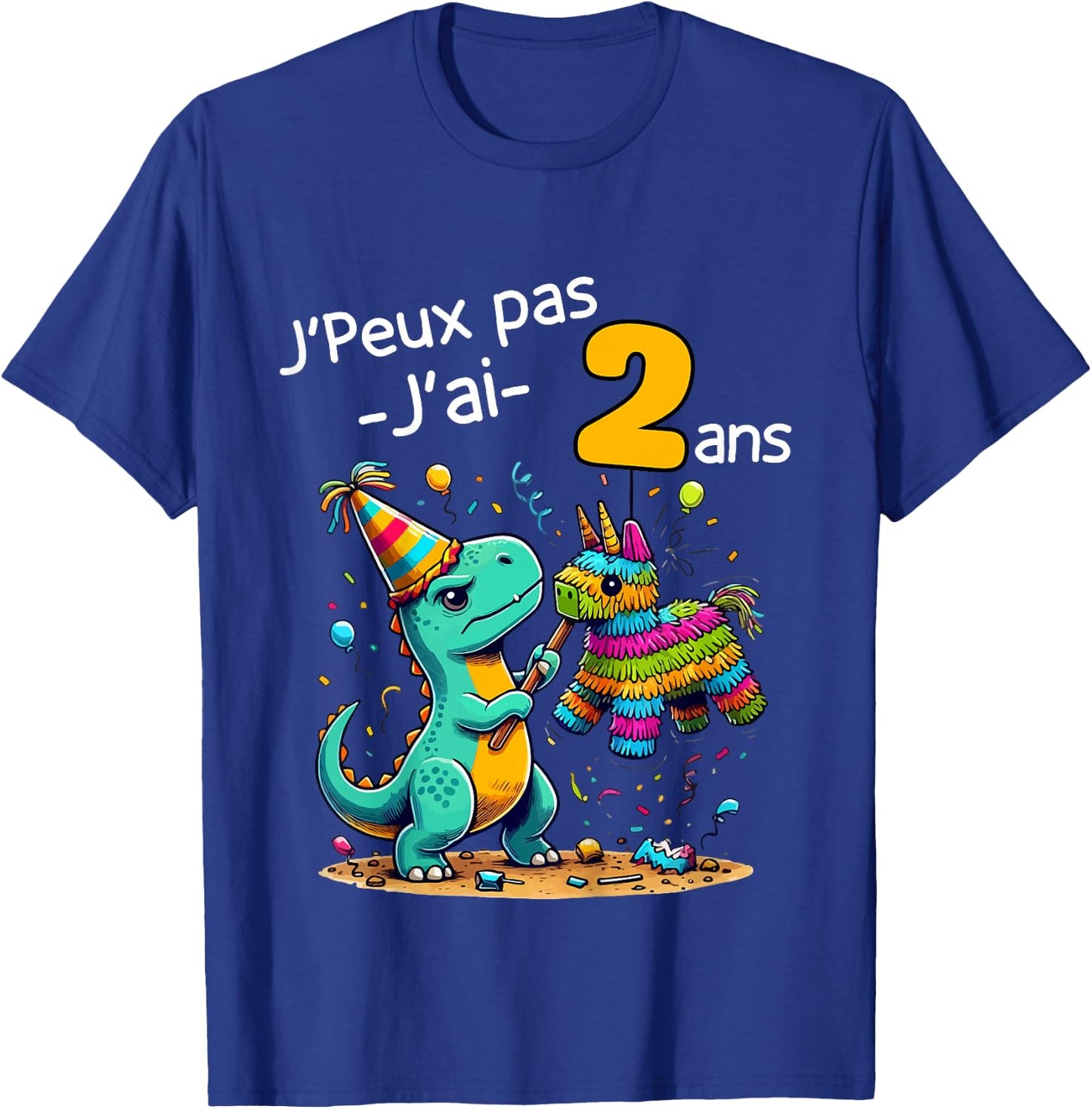Child Je Peux Pas J'ai 2 Ans Dinosaur Theme Birthday Pinata , grey, 2 T-Shirt - T-Shirt | Royal