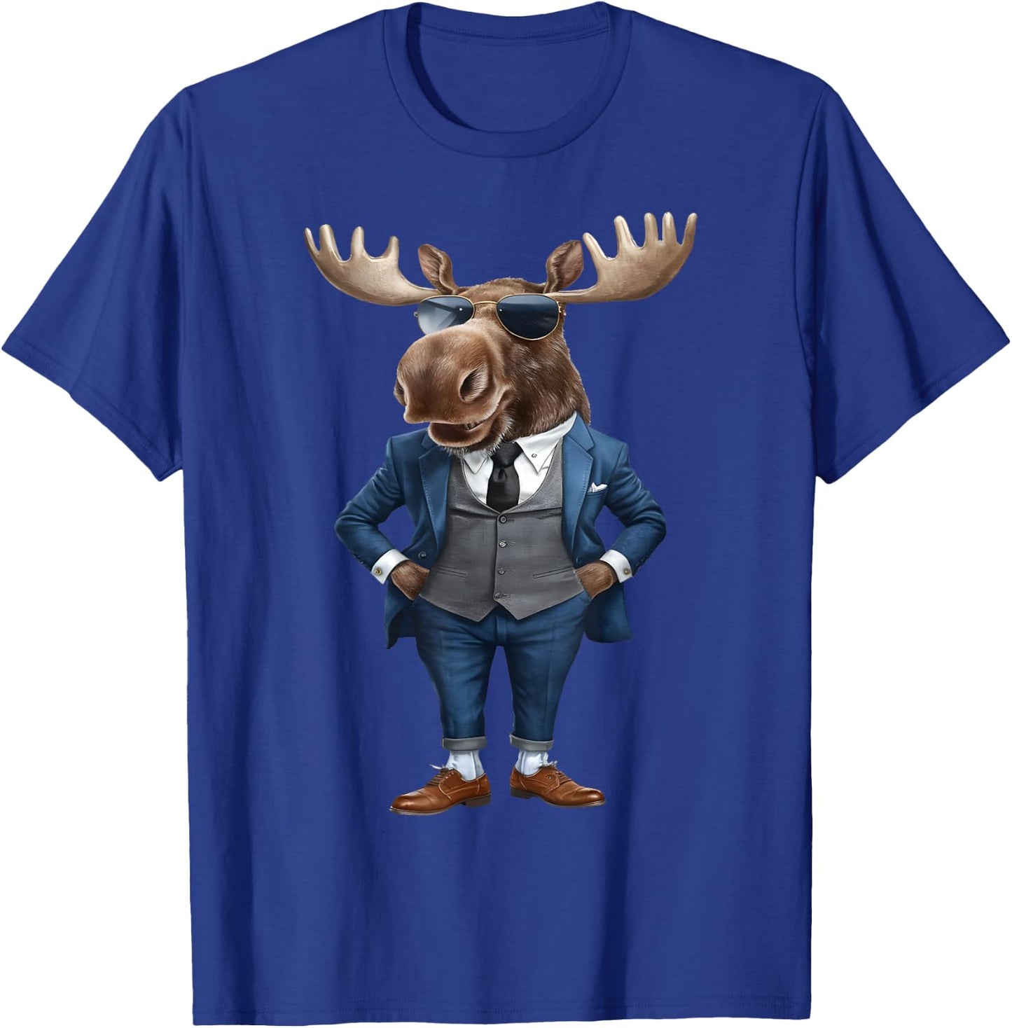 Moose Men Woman Moose In Suit - Black - Small - -Adult - Short Sleeve - Cotton, Polyester - Machine Wash T-Shirt - T-Shirt | Royal