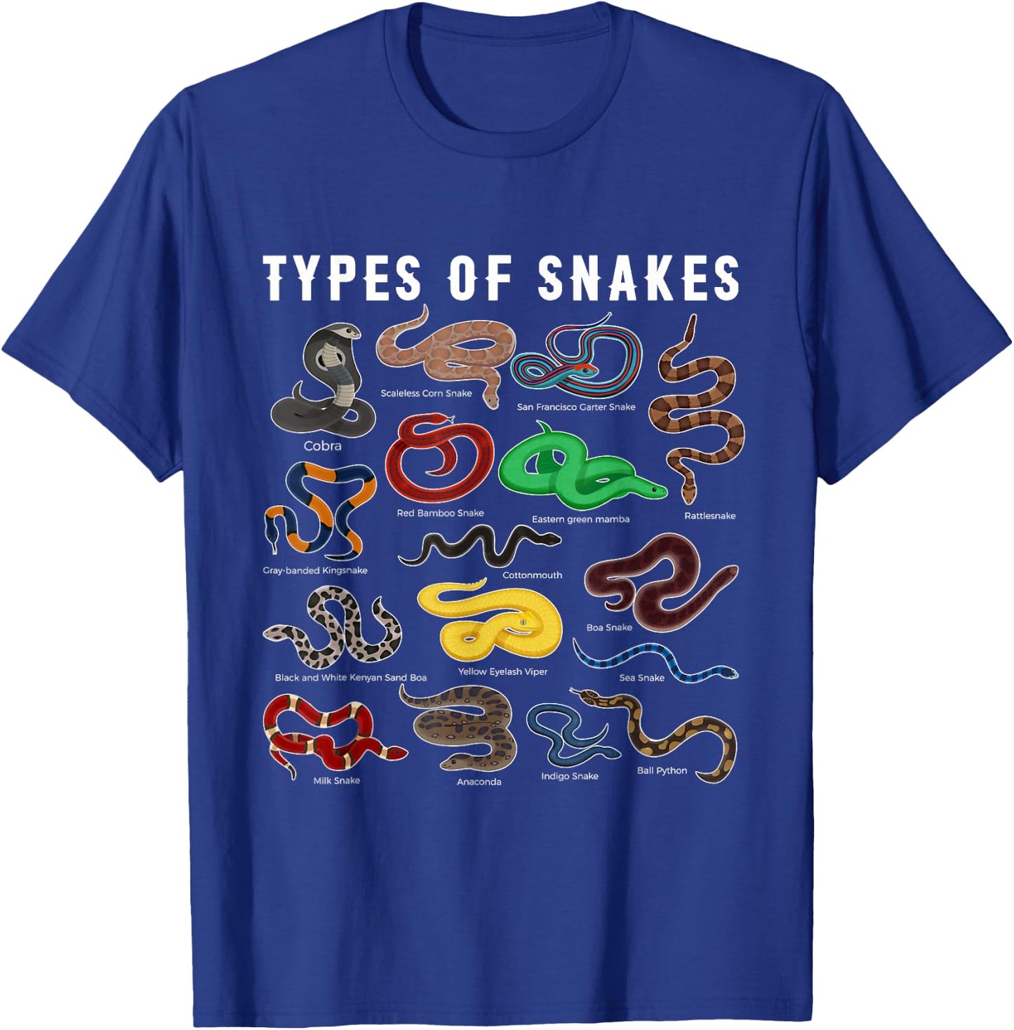 Types of Snakes Shirt SNAKE Species Types of Snake T-Shirt - T-Shirt | Royal