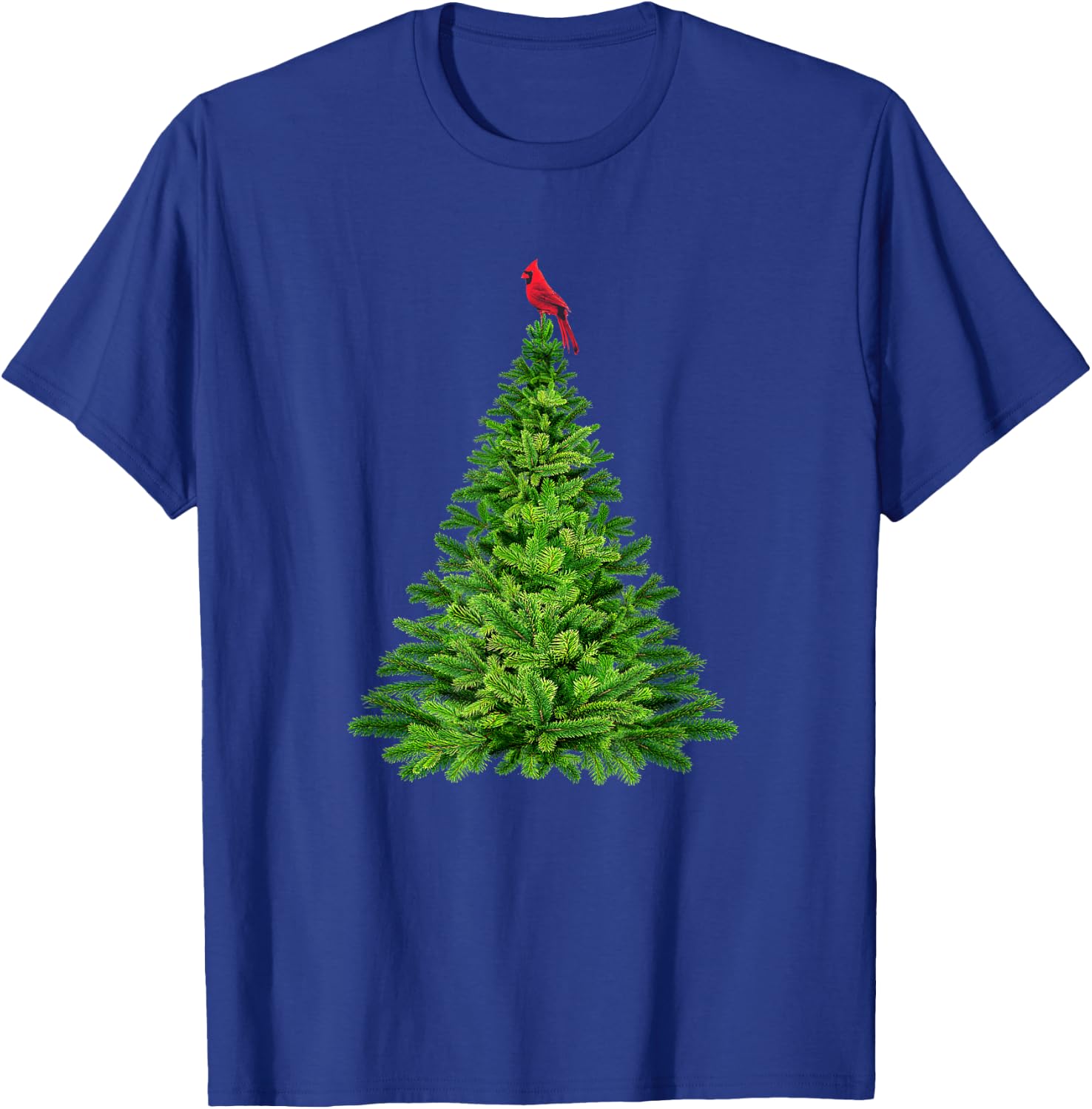 Cardinal Red Bird in Pine Tree Christmas T-Shirt - T-Shirt | Royal