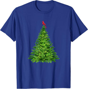 Cardinal Red Bird in Pine Tree Christmas T-Shirt - T-Shirt | Royal