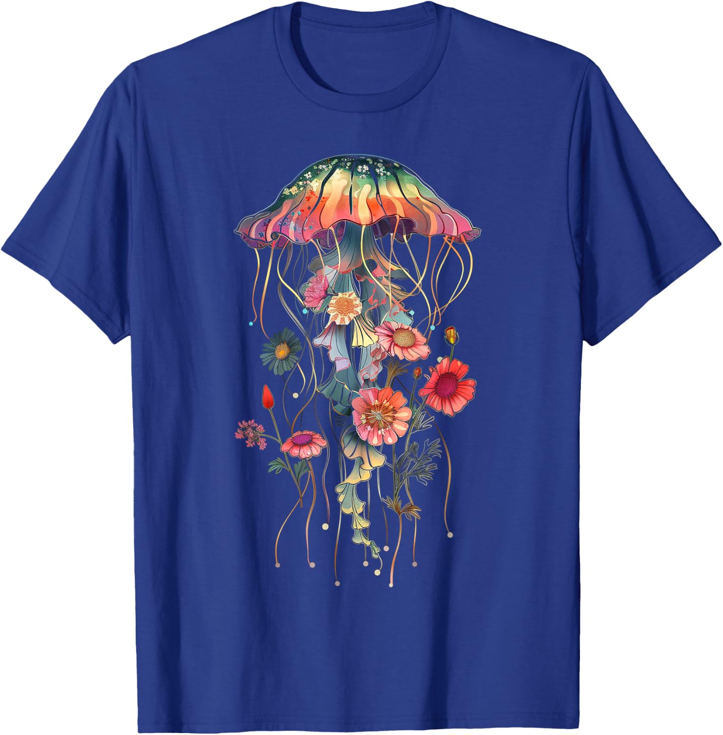 Jellyfish Flowers Vintage Floral Scuba Diving Surf T-Shirt - T-Shirt | Royal