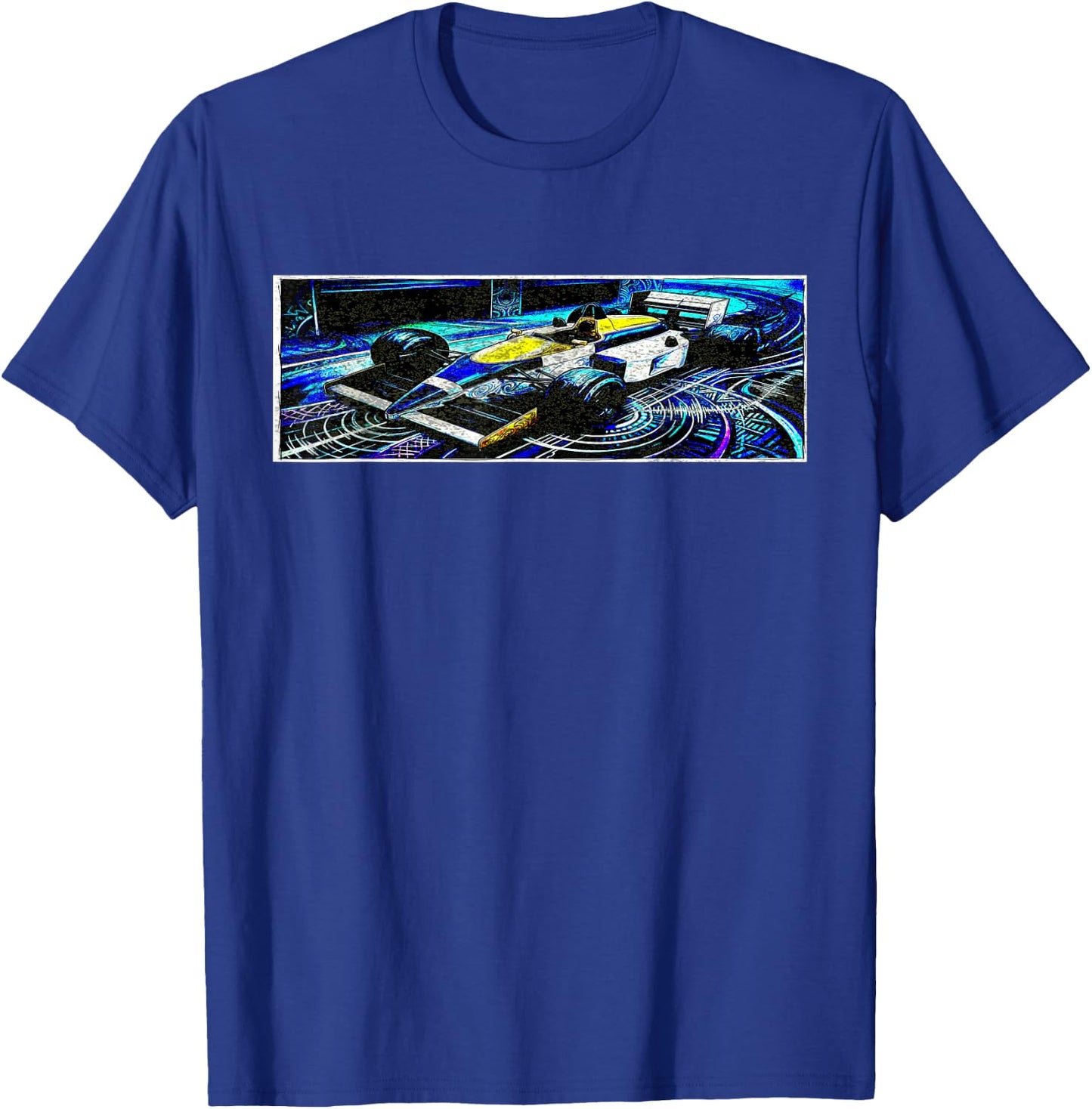 Dark Retro Racing Car Psychedelic Synthwave Graphic T-Shirt - T-Shirt | Royal