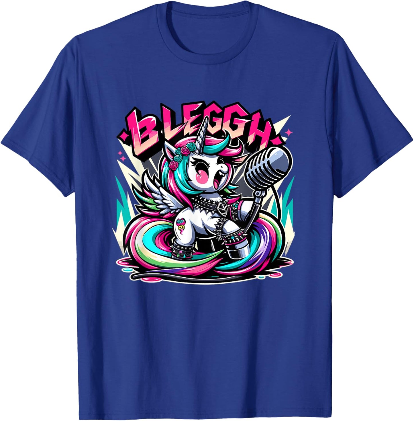 Blegh - Metalcore Unicorn Screaming Into a Microphone T-Shirt - T-Shirt | Royal