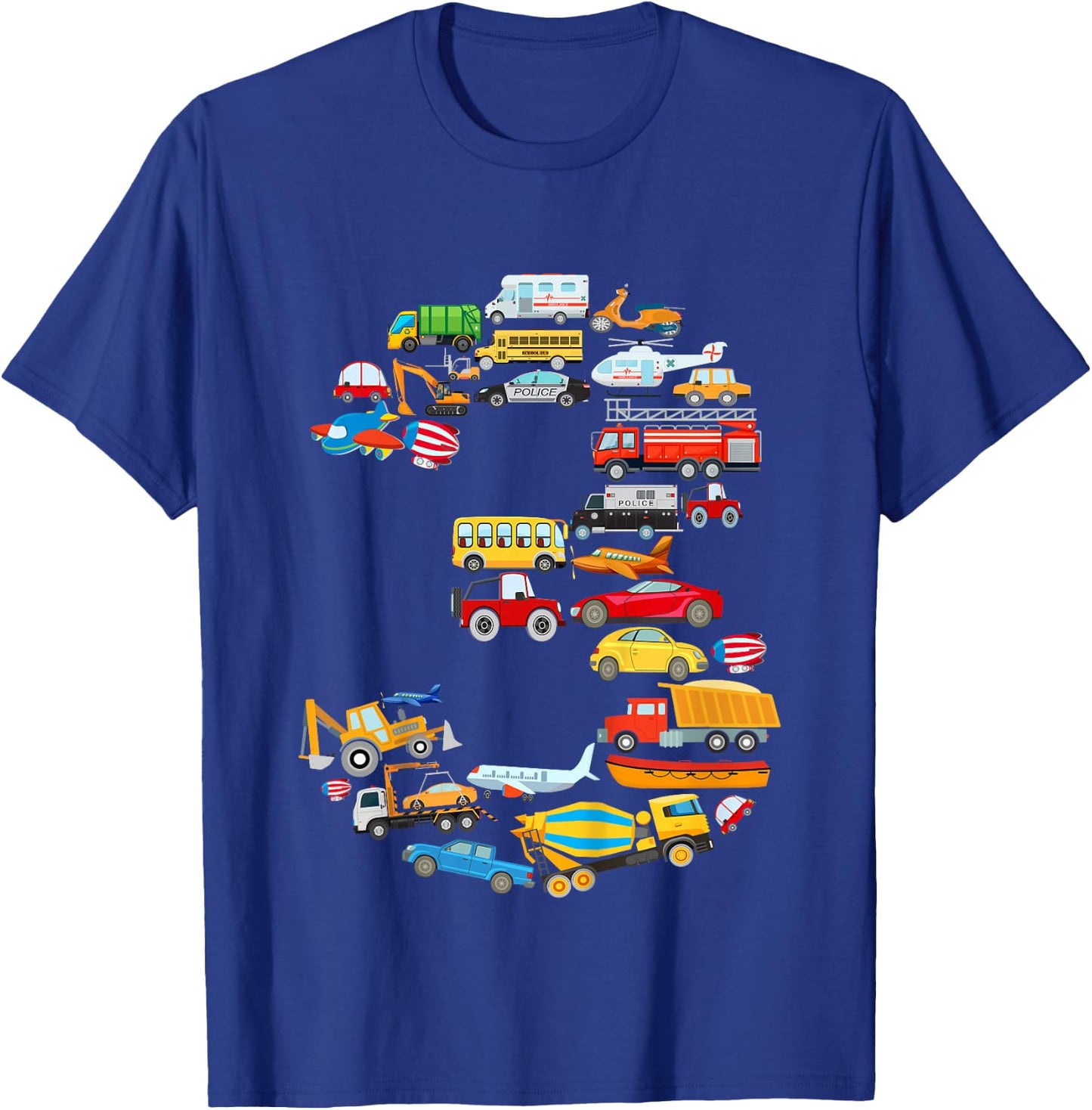 Boys 3rd Birthday Cars Vehicles Fire Engine T-Shirt - T-Shirt | Royal