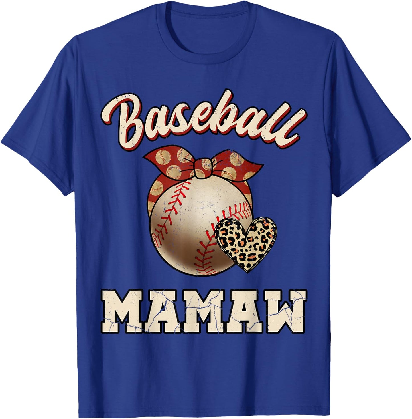 Baseball Mamaw Bandana Leopard Heart Fans Mother's Day T-Shirt - T-Shirt | Royal