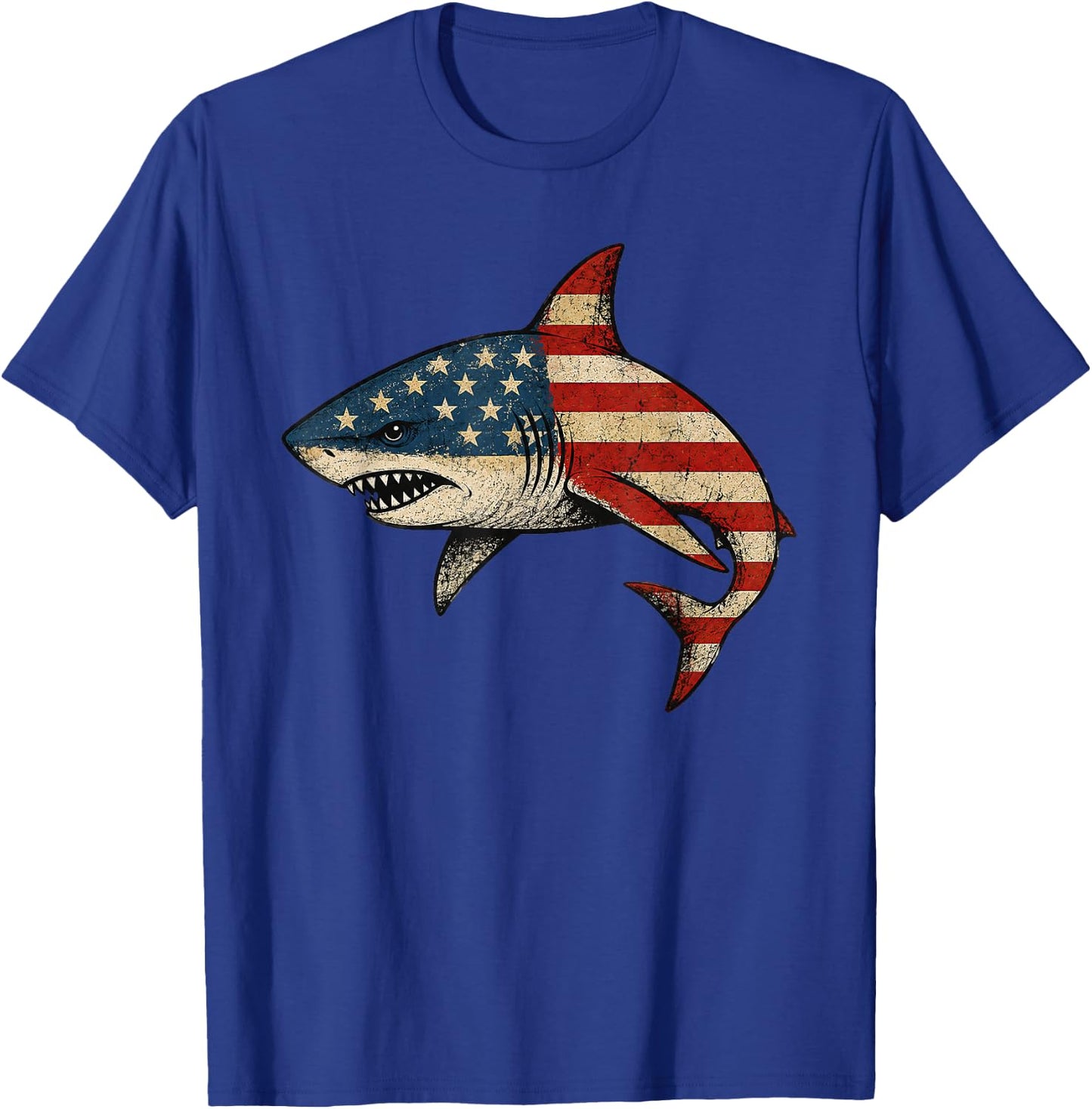American Flag Shark 4th of July T-Shirt - T-Shirt | Royal