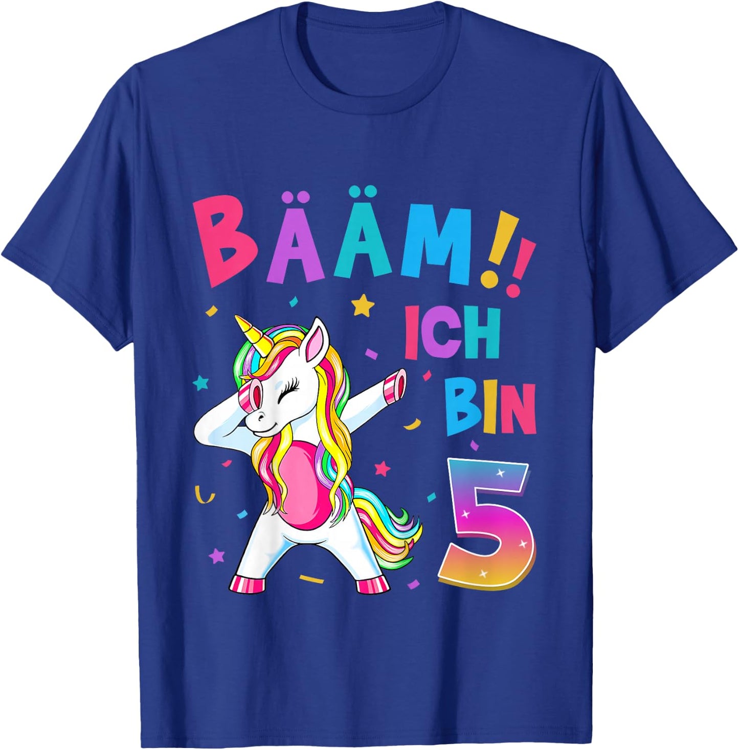 Children's 5th Birthday Girl 5 Years Old Dancing Funny Unicorn , black T-Shirt - T-Shirt | Royal
