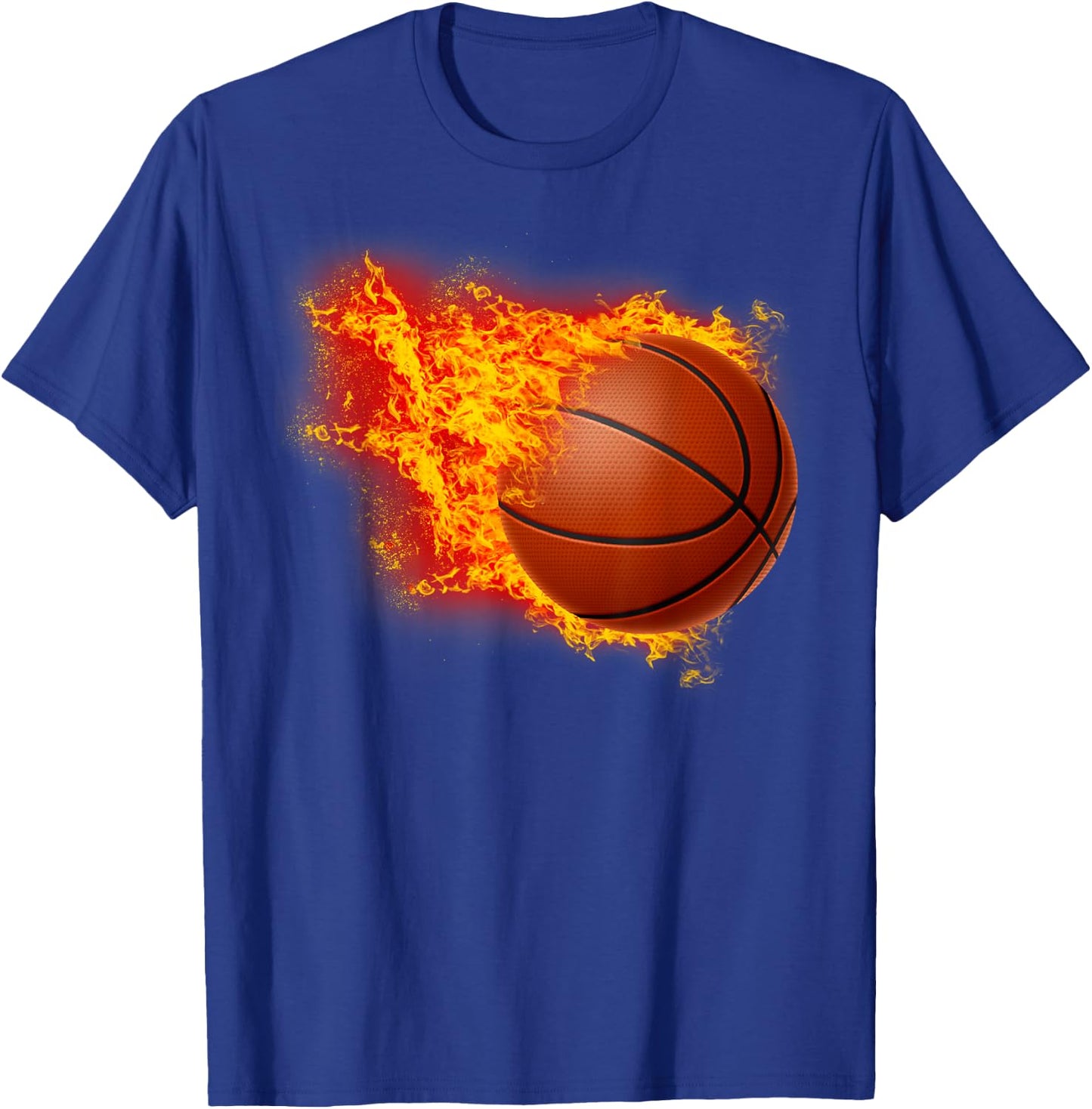 Basketball Hoop Fire Flames Ball Graphic T-Shirt - T-Shirt | Royal