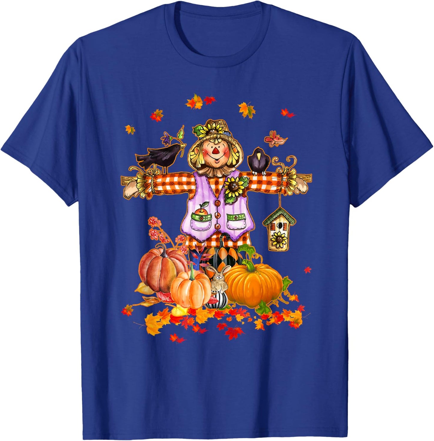 Scarecrow Autumn Hello Fall Pumpkin Thanksgiving Halloween T-Shirt - T-Shirt | Royal