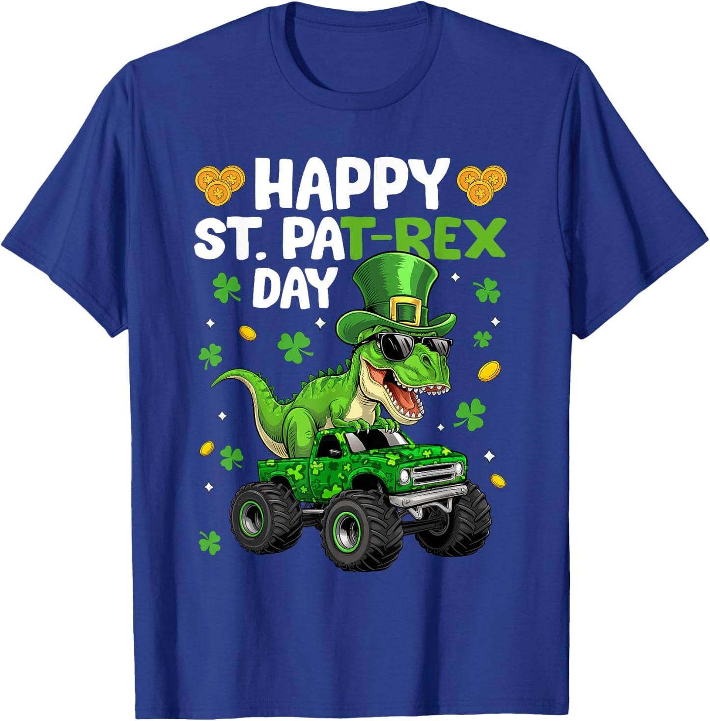 Happy St Pat-Rex Day St Patricks Day Dinosaur Monster Truck T-Shirt - T-Shirt | Royal