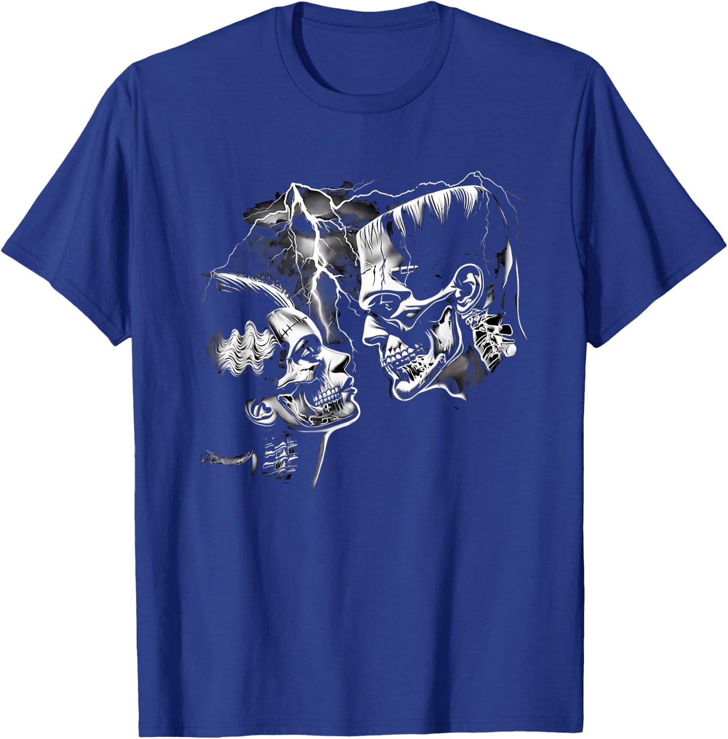 Retro Frankenstein Monster And Bride Halloween Romantic Kiss T-Shirt - T-Shirt | Royal