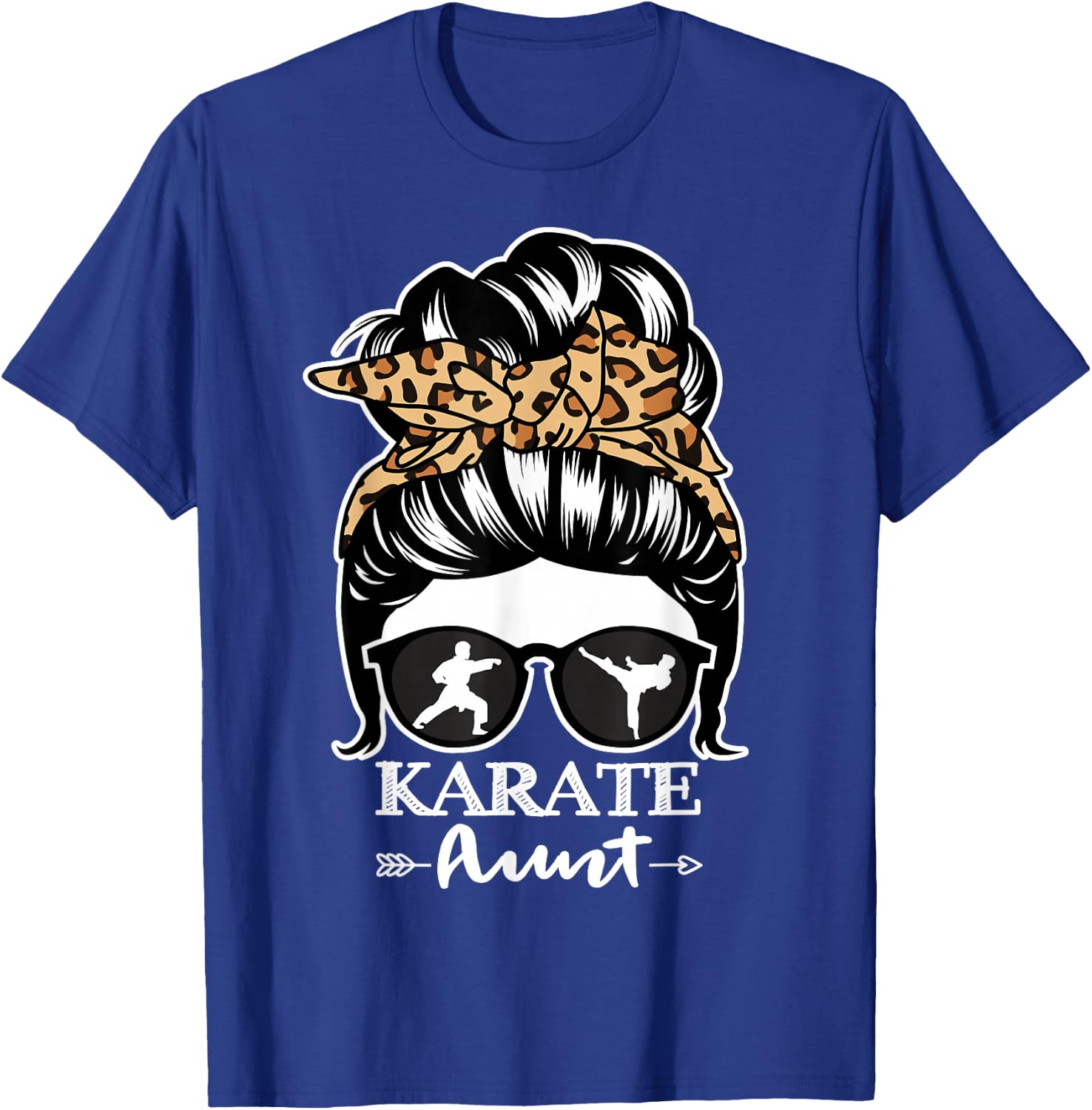 Karate Aunt Messy Bun Hair Funny Karate Fighter Aunt Leopard T-Shirt - T-Shirt | Royal