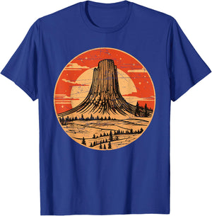 Devils Tower National Monument Wyoming Vintage Retro Travel T-Shirt - T-Shirt | Royal