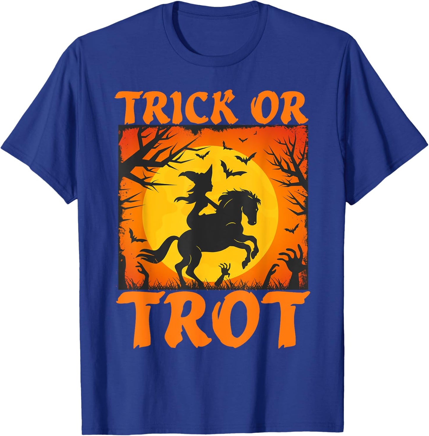 Halloween Horse Lover Witch Riding A Horse Trick or Trot T-Shirt - T-Shirt | Royal