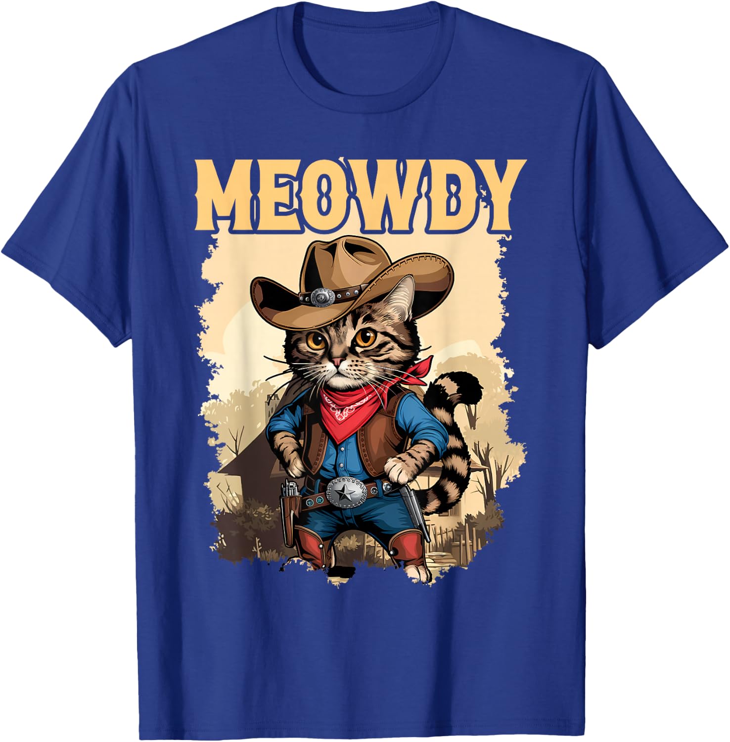 Meowdy Funny Country Side Cat Hat Vintage Cowboy Cat T-Shirt - T-Shirt | Royal