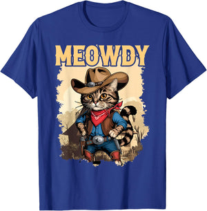 Meowdy Funny Country Side Cat Hat Vintage Cowboy Cat T-Shirt - T-Shirt | Royal