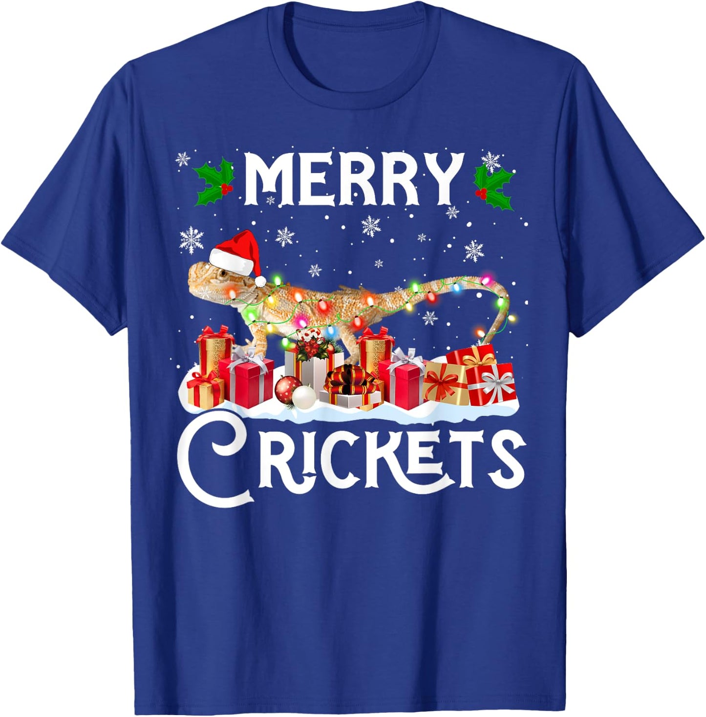Funny Bearded Dragon Christmas Merry Cricket For Mom Dad T-Shirt - T-Shirt | Royal