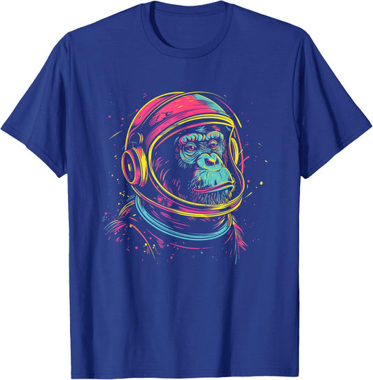 Astronaut Chimp Monkey, Spaceman Chimp Neon design T-Shirt - T-Shirt | Royal