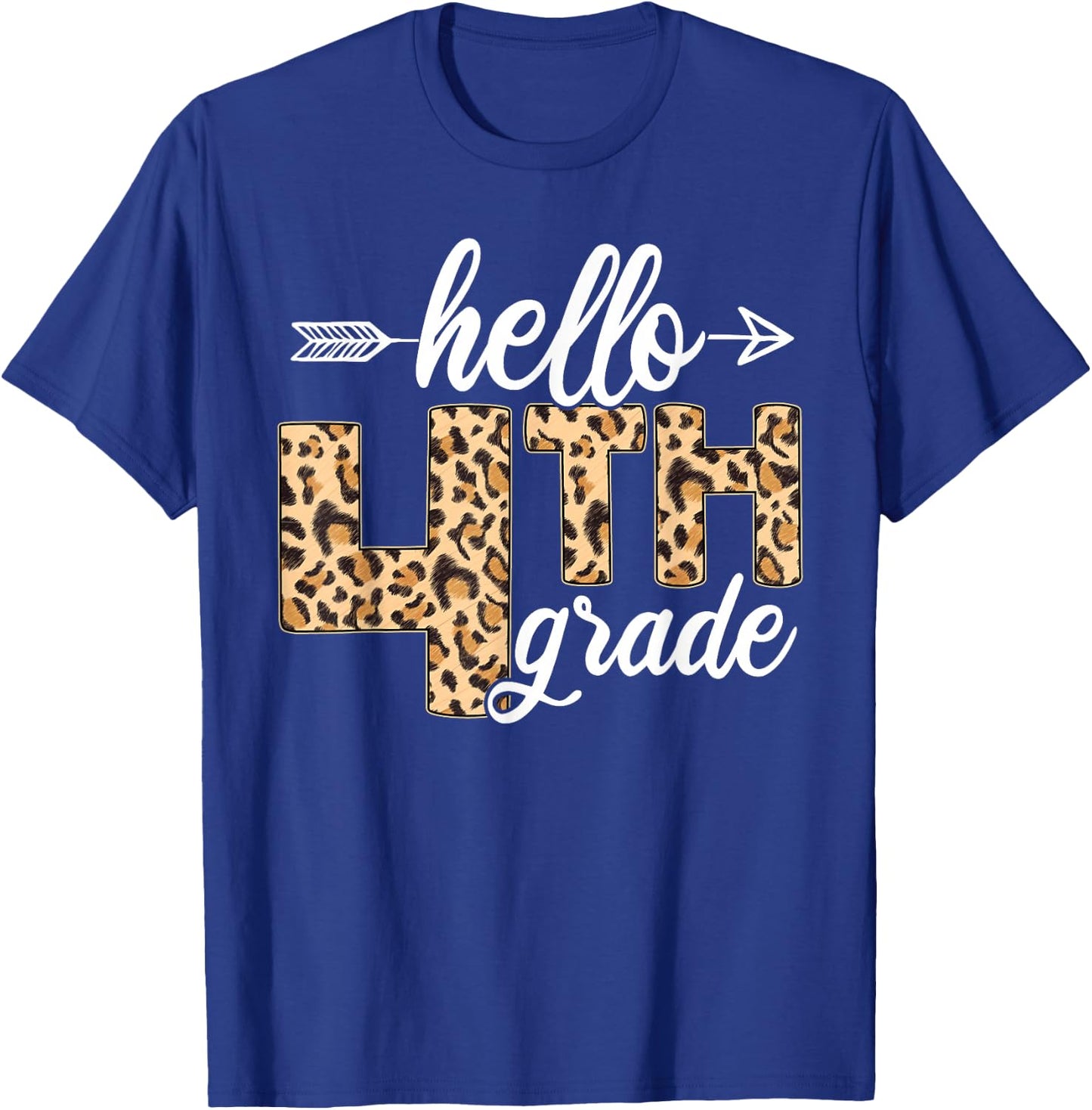 Hello 4th Fourth Grade Leopard Back To School Teacher Kid T-Shirt - T-Shirt | Royal