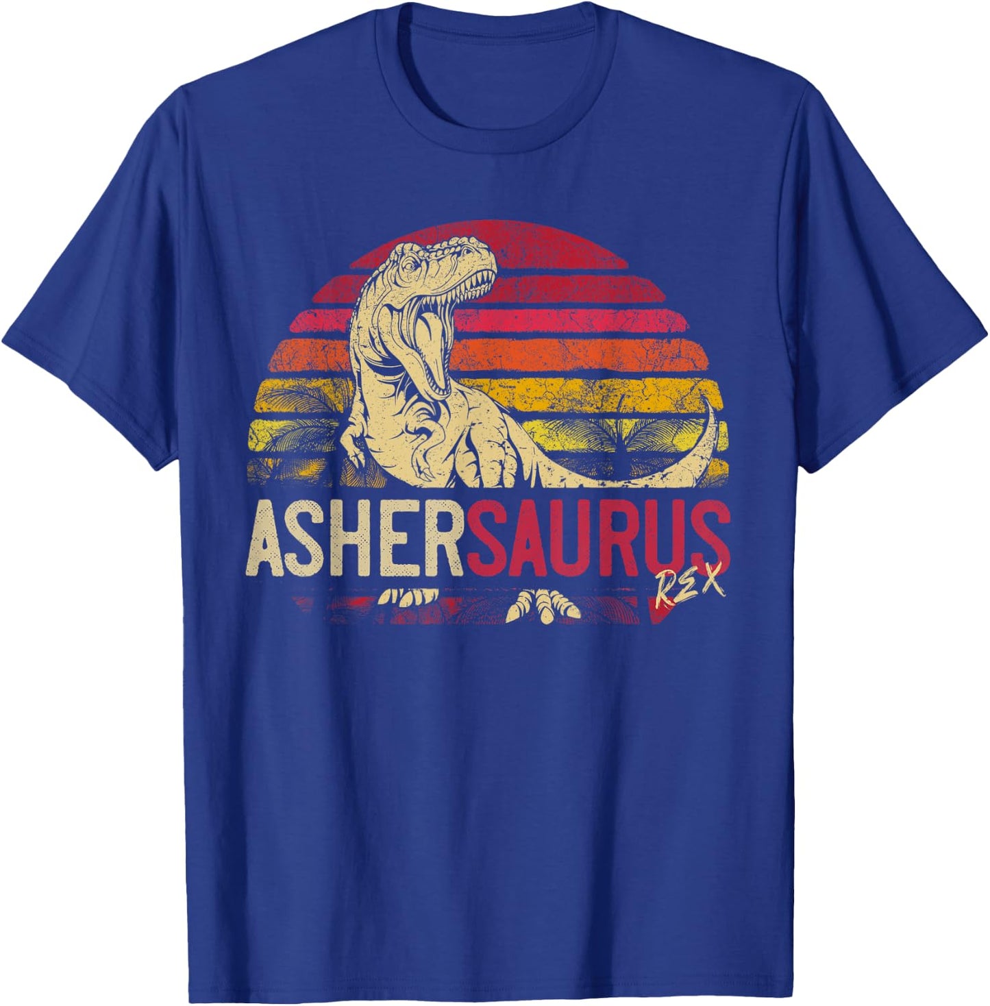 Asher Saurus Funny Personalized Dinosaur T Rex Name Boy Gift T-Shirt - T-Shirt | Royal