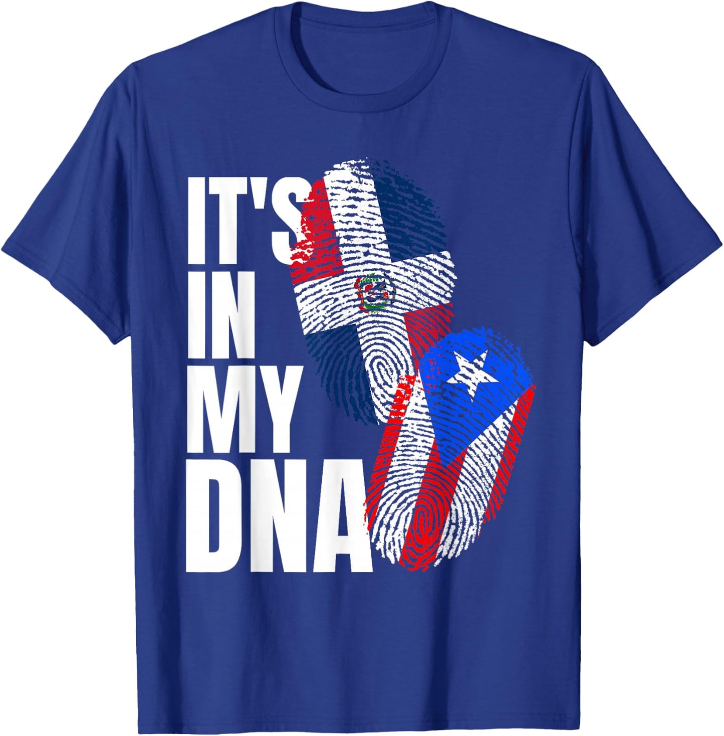 Dominican And Puerto Rican DNA Heritage Flag Gift T-Shirt - T-Shirt | Royal