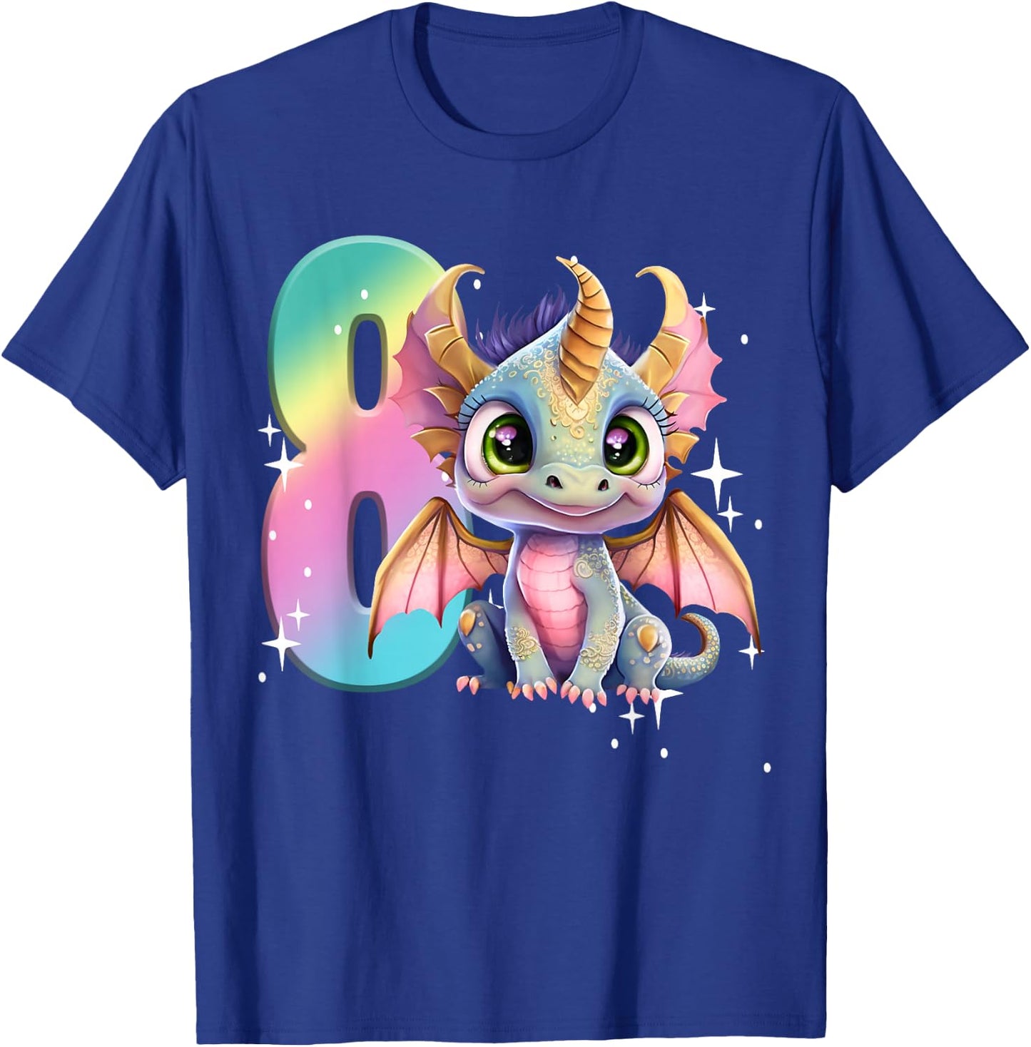 8th Birthday Shirt Girl Dragon Birthday Outfit Rainbow Eight T-Shirt - T-Shirt | Royal