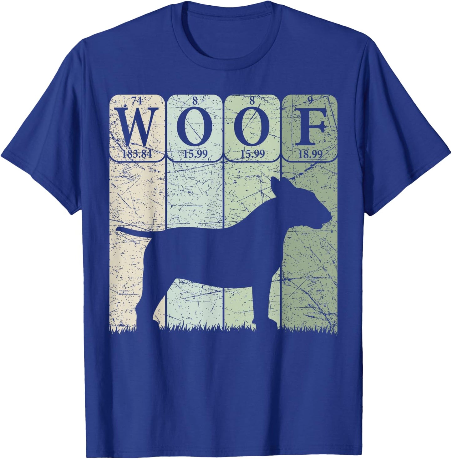 Bull Terrier Dog Periodic Table Elements Dog Lover Woof T-Shirt - T-Shirt | Royal