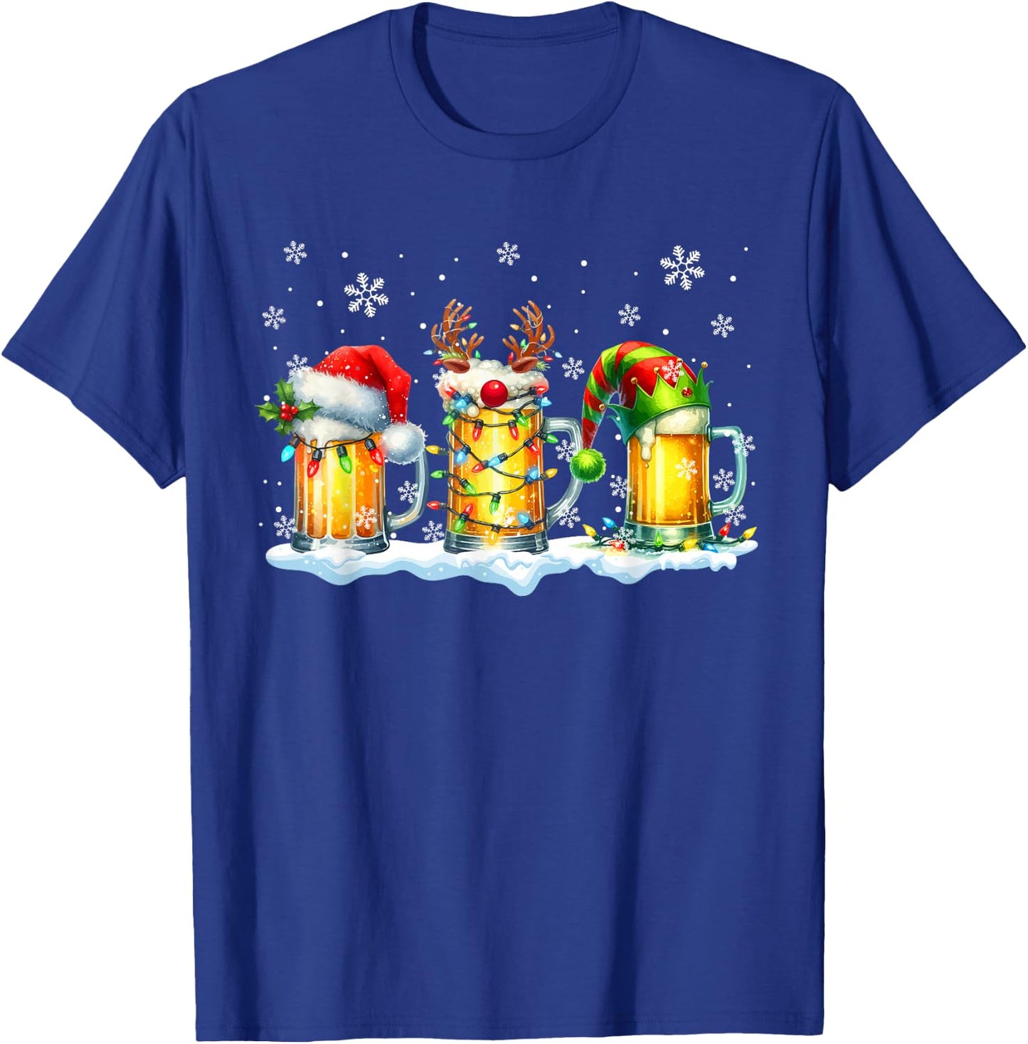 Three Glasses Beer Santa Reindeer, Elf, Christmas Drunk , Black, S T-Shirt - T-Shirt | Royal