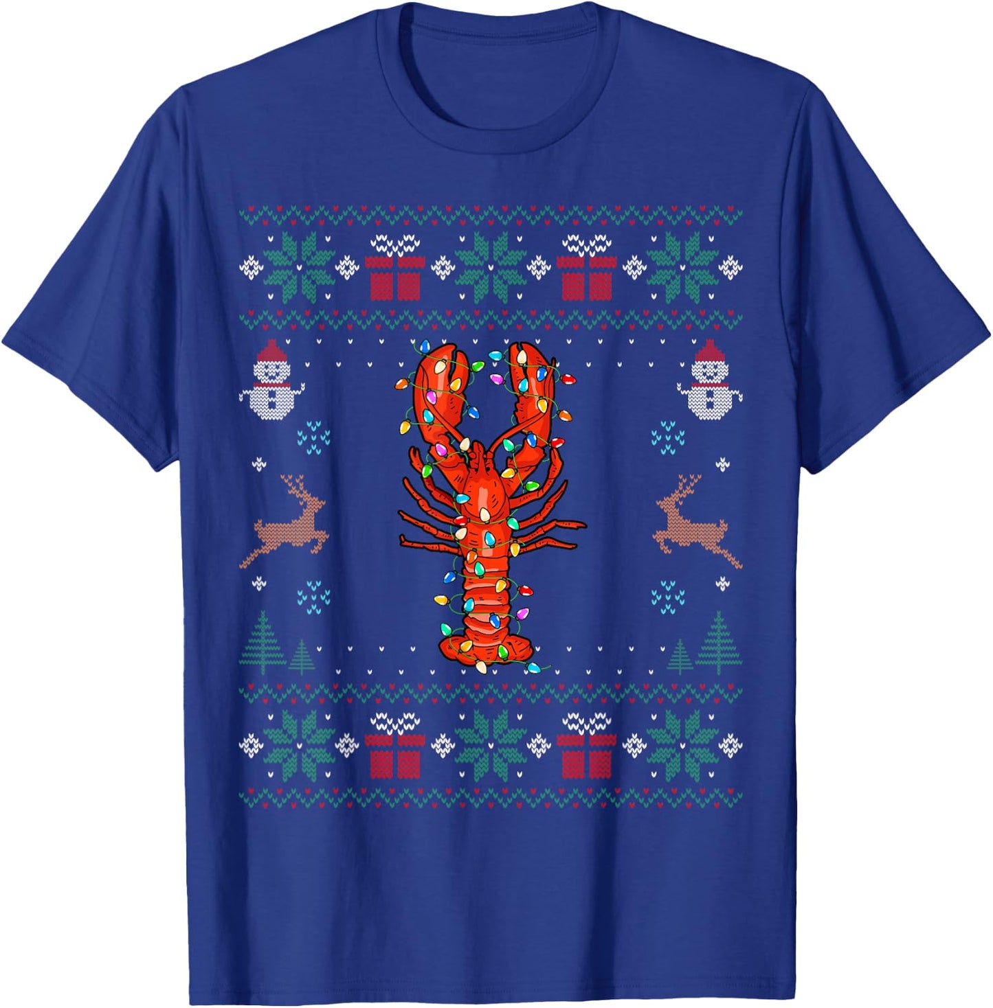 Lobster Santa Hat Xmas Lights Christmas Ugly Lobster T-Shirt - T-Shirt | Royal