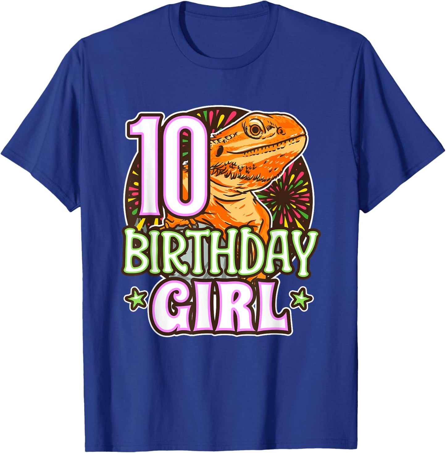 Bearded Dragon 10th Birthday 10 Year Old Girl Reptile Party T-Shirt - T-Shirt | Royal