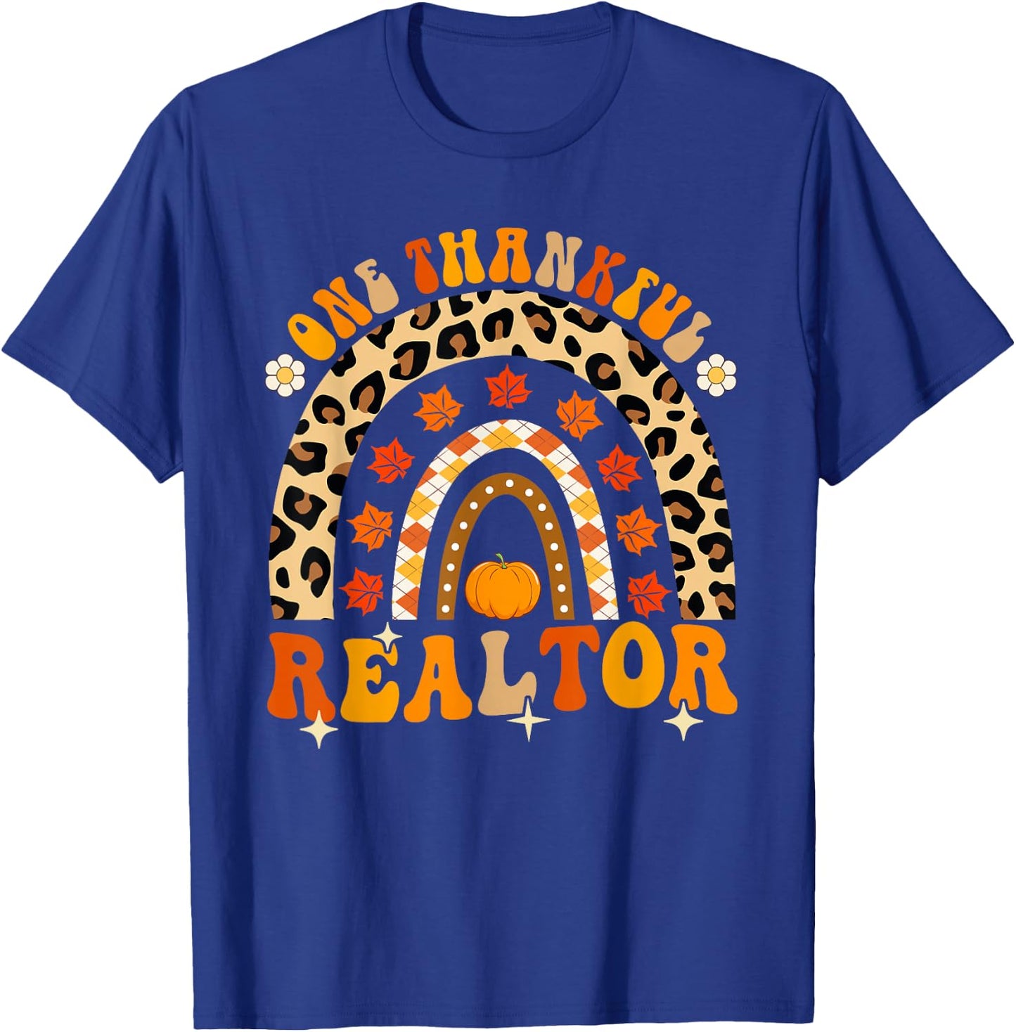 One Thankful Realtor Thanksgiving Fall Rainbow Leopard T-Shirt - T-Shirt | Royal